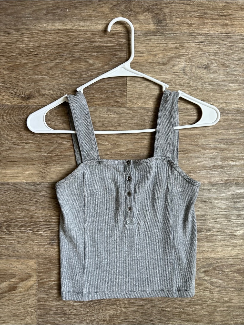 Abercrombie & Fitch Women’s S Gray Ribbed Square Neck Button Front Tank Top